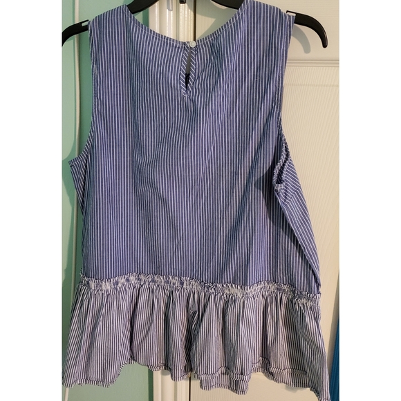 Blue and White Stripe Sleeveless Peplum top - Picture 2 of 3